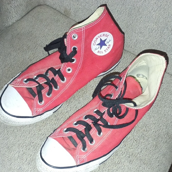 Converse Red Canvas High-Tops with Black Laces - Picture 8 of 8